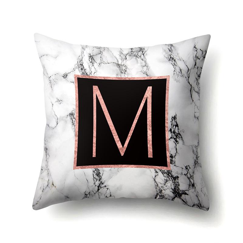 Polyester Pillowcase 26 English Letters Rose Gold Home Marble Decorative Printed Pillowcase