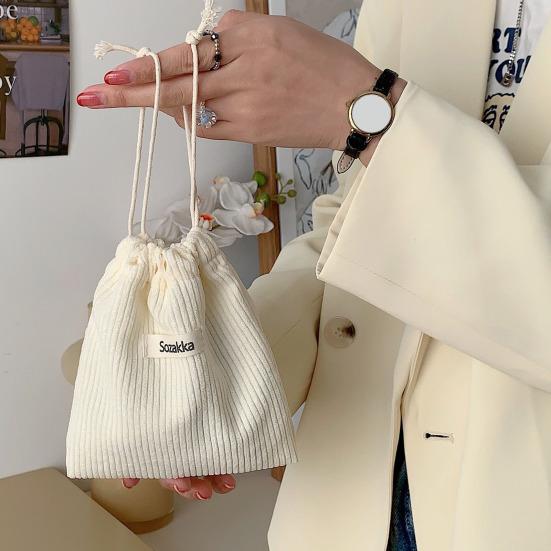 Cosmetic Bag Portable Corduroy Makeup Storage Bag Drawstring Design Jewelry Storage Pouch for Home Travel