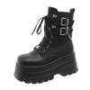 Fashion New 9cm Platform Boots Goth for Women Lace Up Wedge Heel Buckle Ankle Booties Studded Short Motorcycle Boots with Zipper White