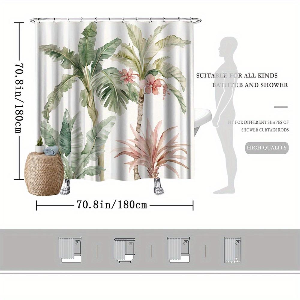 Tropischer Botanischer Duschvorhang, Lebendiger Palmenblätter & Blumen-Druck, Lichtbeständig, Ganzjahres-Badezimmer-Dekor