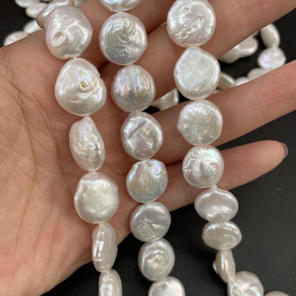 1String, Button Shape Pearls, 14-15 mm, White Natural Freshwater Pearl Beads for Jewelry Making DIY Supplies, Women's Craft Gifts 36cm