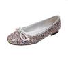 Cowhide version of the same style, Frida girl~ Classic square head bow shallow mouth exquisite pearl ballet leather shoes