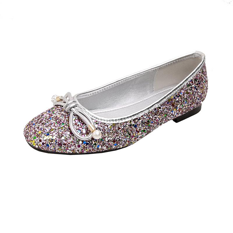 Cowhide version of the same style, Frida girl~ Classic square head bow shallow mouth exquisite pearl ballet leather shoes
