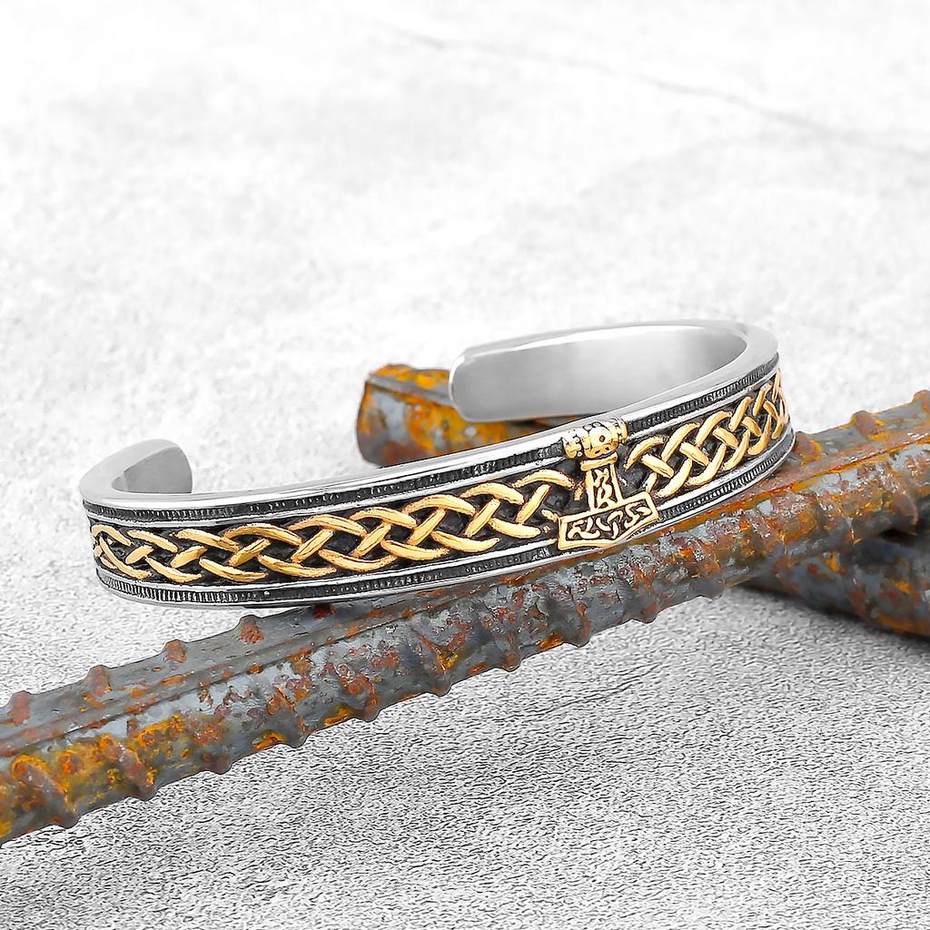 Herren Wikinger Valknut Armband Edelstahl Hip Hop Vintage Armreif Keltisches Knotenmuster Schmuck Geschenk für Männer