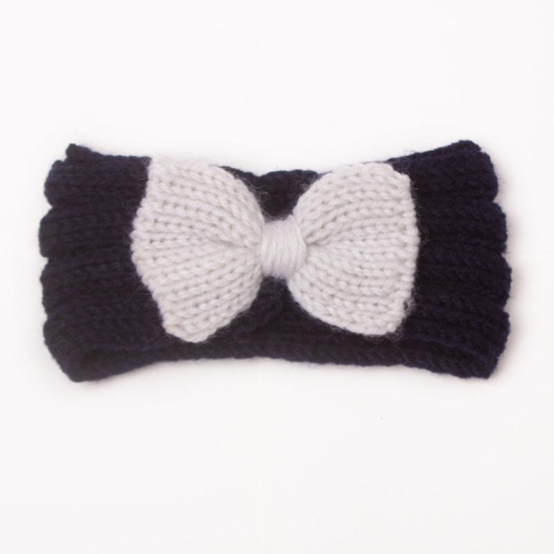 Autumn and winter warm children's contrasting color knitted wool hair accessories, baby solid color bow headscarf, baby headband