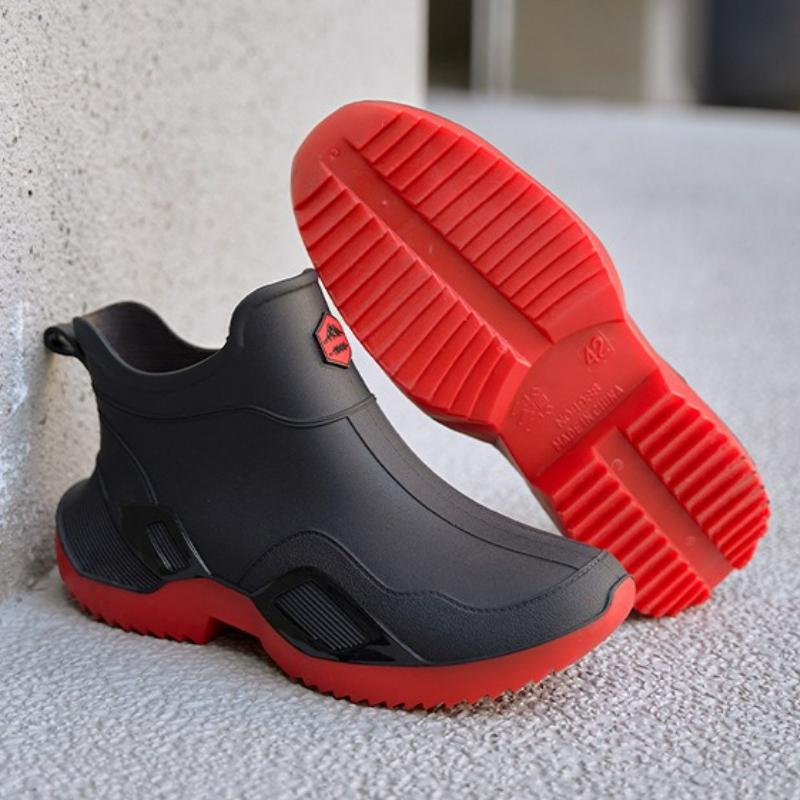 Men's Rain Boots Work Waterproof Boots Kitchen Fishing Rubber Shoes Round Toe PVC Water Shoes Outdoor Non-Slip Women Ankle Boots