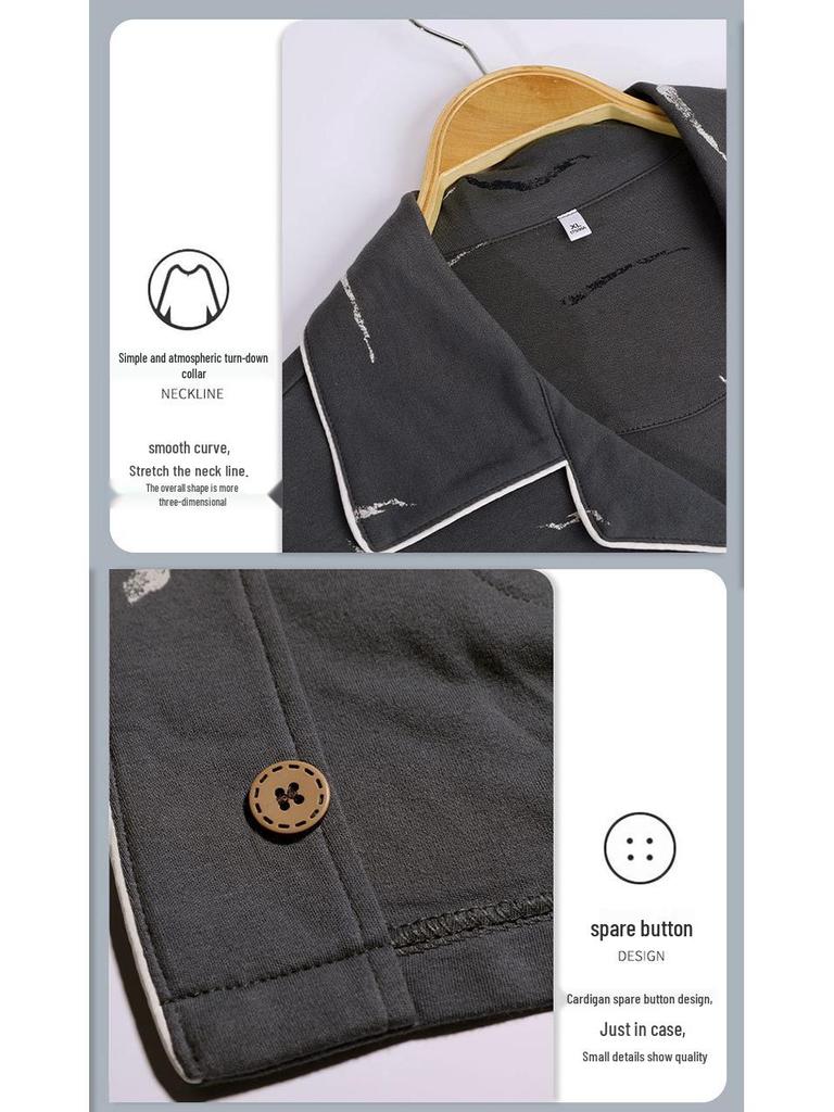 Men's Summer Cotton Pajama Set: Short Sleeve, Long Pants, Plus Size, Loose, Casual, Thin Cardigan Homewear.