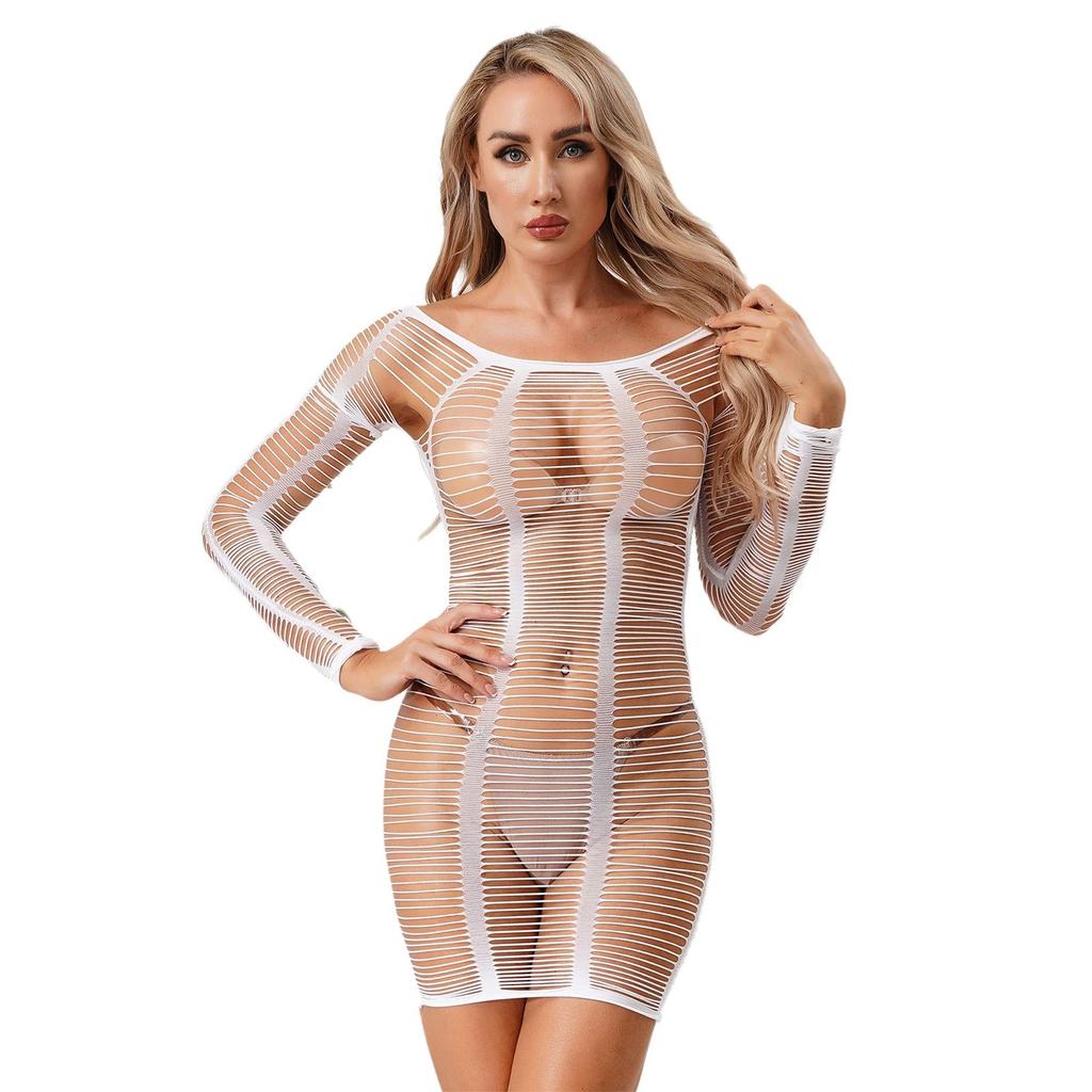 Womens See Through Mesh Fishnet Lingerie Nightgown Mini Slip Dress Nightwear