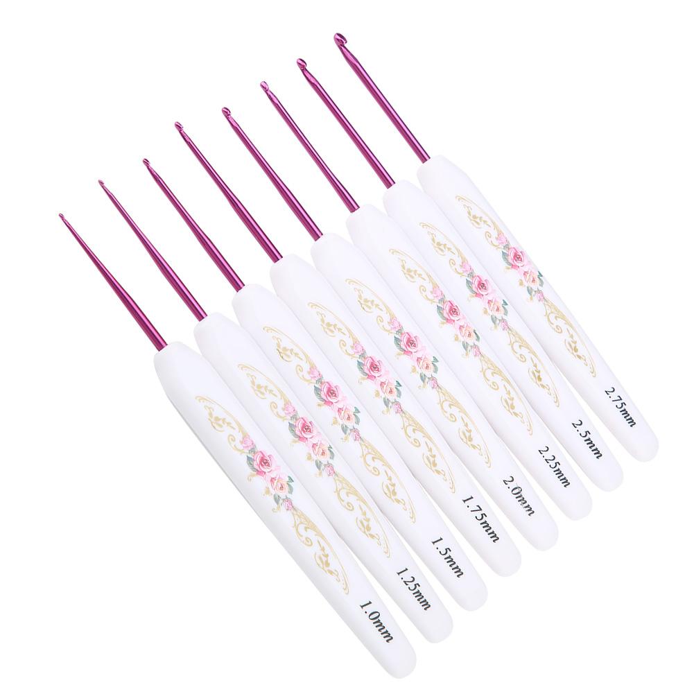 8PCS Aluminum Crochet Hook Set Knitting Needles With Soft Floral Print Plastic Handle (Large)
