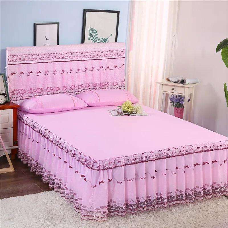 3pcs Set Bed Spread Princess Lace Bed Skirt Solid Color Luxury King Queen Bedspread with 2pcs Pillowcase