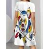 Women's Casual Cartoon Dog Print Mini Dress - Short Sleeve, Loose Fit, Round Neck  Y2K Female Clothing New Year's Casual Wear