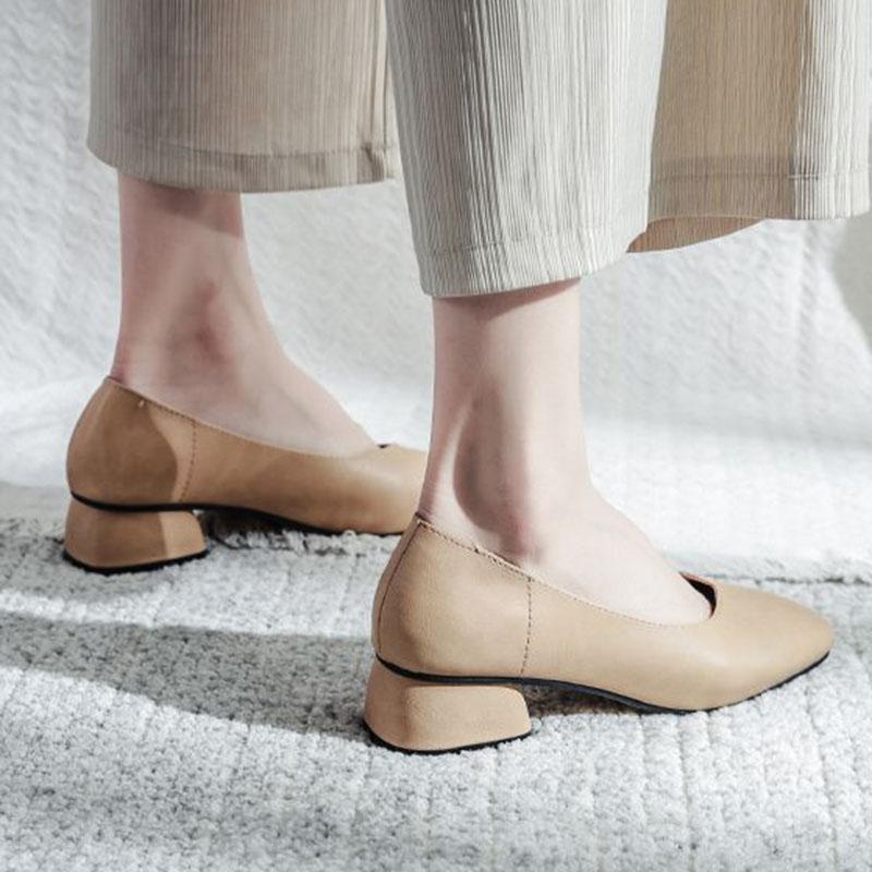 Měkká kůže Jednoduché boty Dámské Silné podpatky Jaro a Podzim Čtvercová špička Nízké podpatky Jednobarevné Měkké podrážky Nazouvací Vysoké podpatky Neunavují nohy