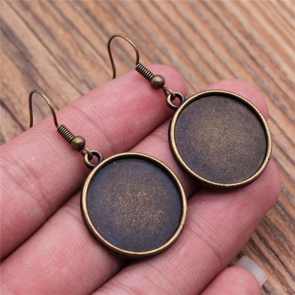 Drop & Dangle Earring Round Ear Hook Glass Cabochon Base Setting Tray Minimalist Jewelry ComponentsEarring Size 18x19mm QE025