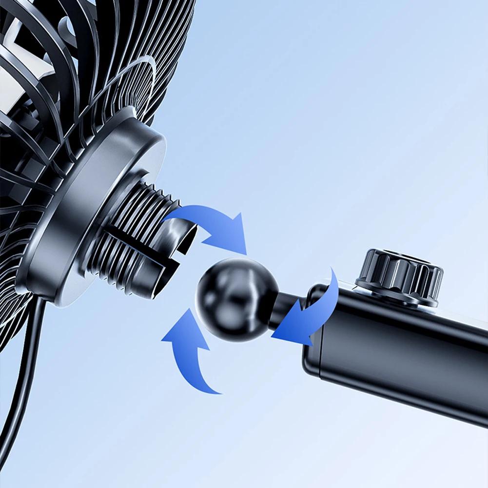 Car Fan 12V/24V Large Wind Three Speed Control Light and Portable Suction Cup Single Head 360 Degree Adjustable Car Fan