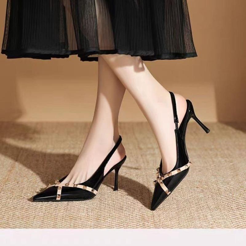 

Fashion French Pointed Toe Stiletto High Heels Women s 2025 Summer New Temperament Sexy Rivet Fashion Sandals 34