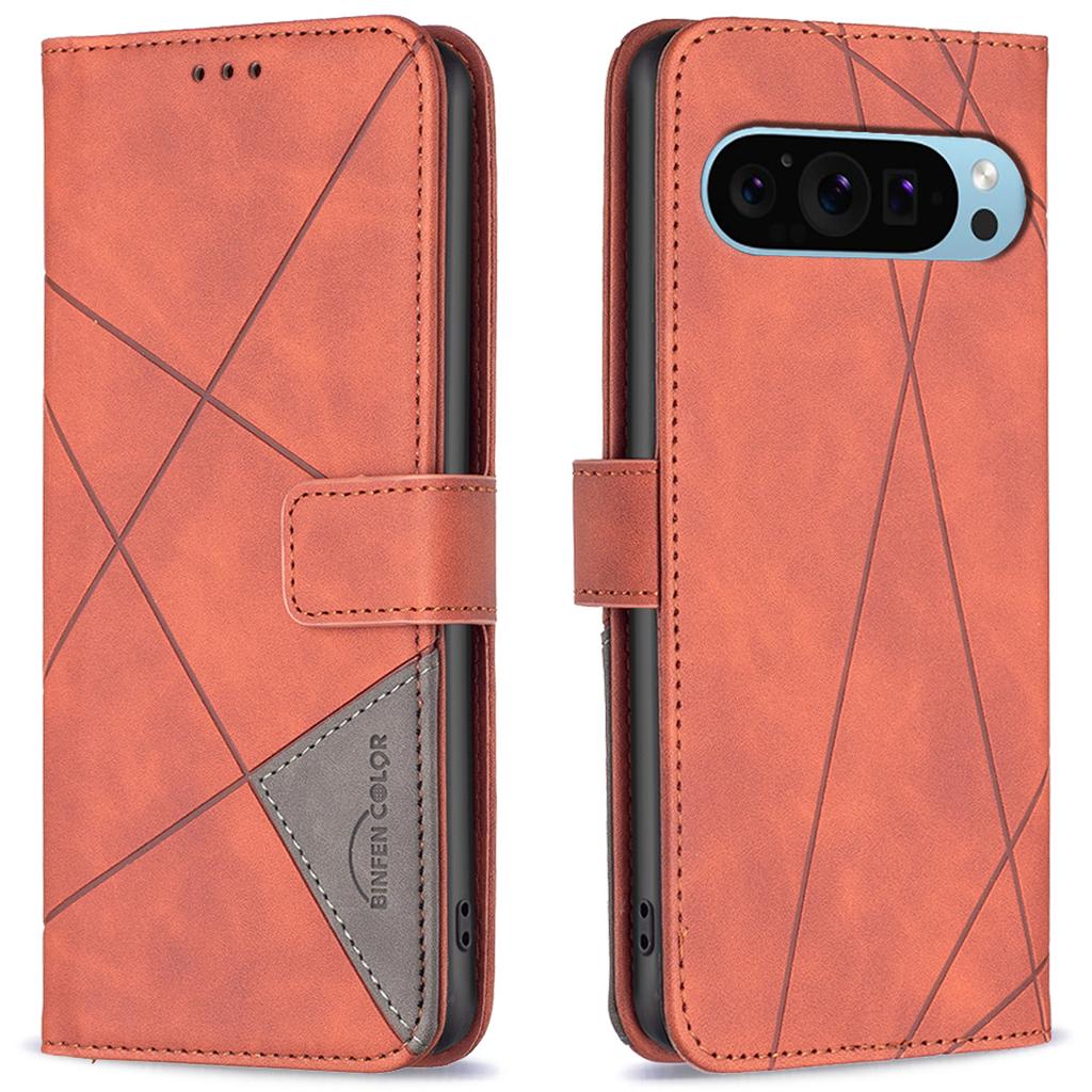 BINFEN COLOR For Google Pixel 9/Pixel 9 Pro Phone Cases Wallet Stand Geometry Imprinted Leather Cover