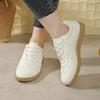 Classic Solid White Pu Lace Up Sneakers Women 2025 Autumn Round Toe Low Heel Non Slip Skateboard Shoes French Retro Casual Shoes