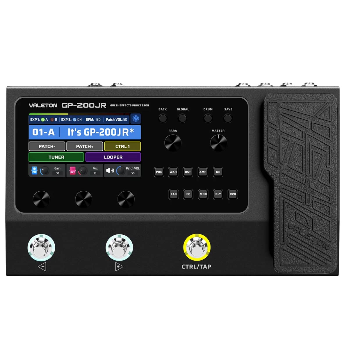 

Процесор Valeton з експресією FX MIDI підсилювач ІЧ кабінет стерео OTG USB аудіоінтерфейс GP-200JR педаль мультиефектів, лупер, входи/виходи, гітара, бас, чорний