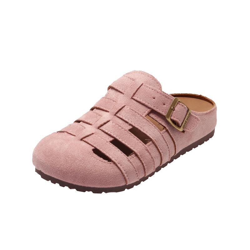 Baotou half slippers women's summer outer wear 2025 new retro woven hollow breathable comfortable flat bottom lazy sandals
