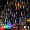 Outdoor LED Solar Meteor Shower Lights: Colorful, Waterproof Tree Decoration String for Courtyard and Holiday Hanging.