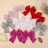 Baby Girls Christmas Glitter Sequins Big Bow Hair Clip 4.9'' Bowknot Hairpins Sweet Cheerleading Festival Headwear