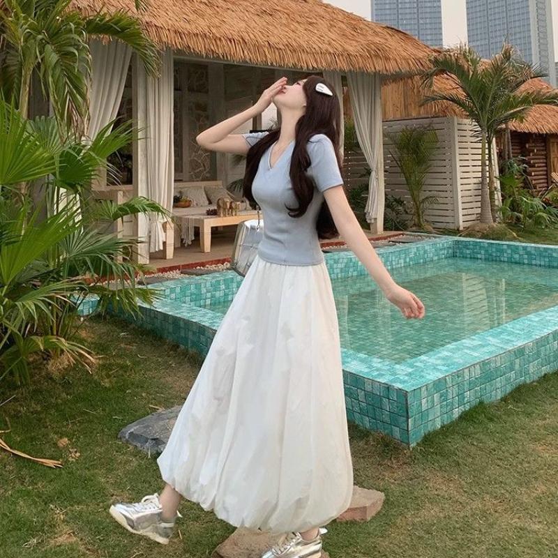 Women's Designer Chiffon High-Waist A-Line Bloom Puffy Skirt - Korean Retro Style for Summer - Versatile Slim-Fit Elegant Look