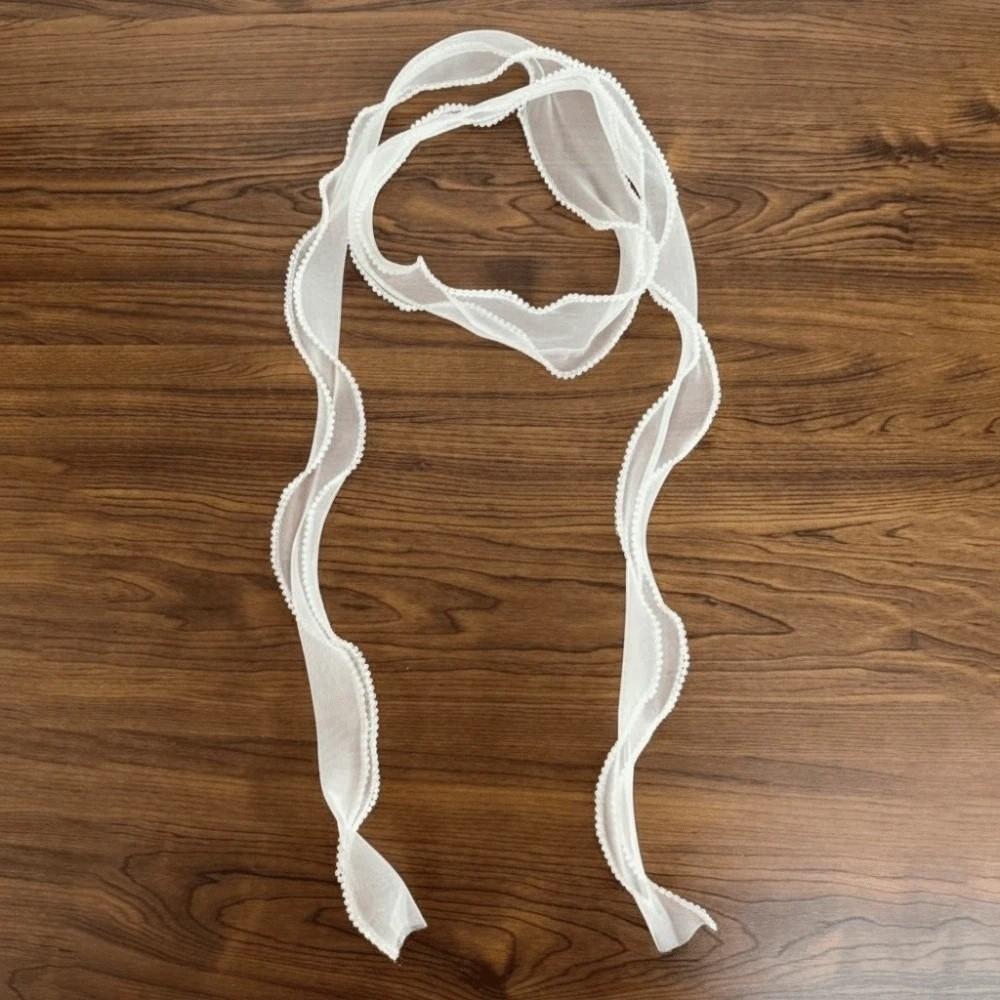 

Breathable Pearls Lace Long Scarf Lightweight Large Wave Flower Shape Thin Ribbon Waistband Black Long Hat Decor Accessories