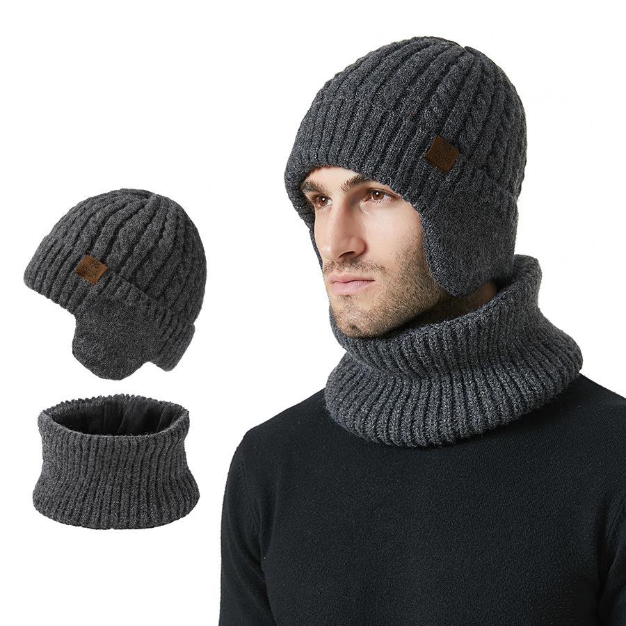 Winter Men's Women's Knitted Hat Scarf Two-piece Twist Ear Protection Warm Cap