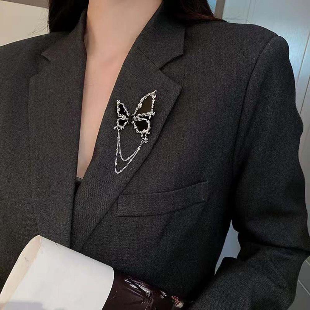 1Pair Wing Metal Butterfly Brooches Rhinestone Butterfly Tassel Badge Pin  Women Gifts