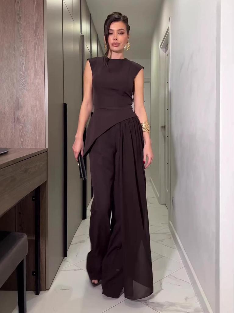 2026 Sleeveless Solid Color Top & Long Pants Set for Women - European & American Style