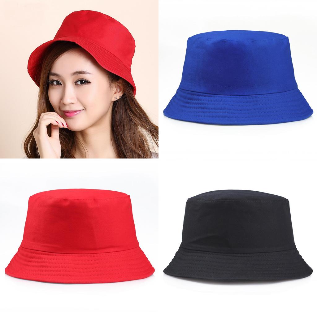 Hwcap Pure Cotton Solid Color Fisherman Hat With Embroidered Logo, Portable Bucket Hat For Sun Protection