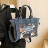 Cartoon Denim Bag Women's New Fashion Portable Tote Bag Casual Large-capacity Bag