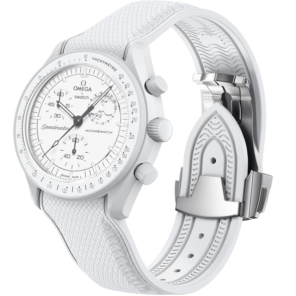 REBANDACE Strap for Omega x Swatch MoonSwatch Watch Folding Buckle Compatible with and Curved Gapless Replacement Strap for Swatch No Jewels 20mm,