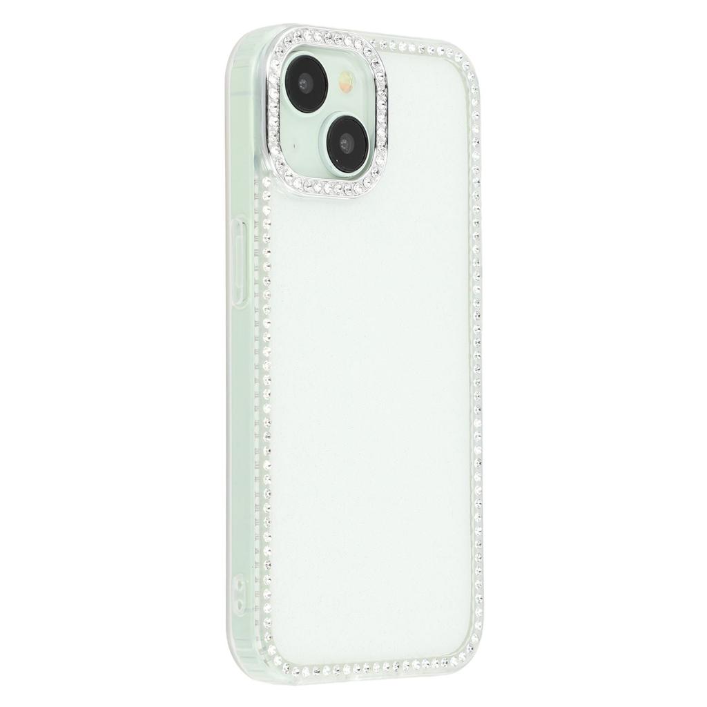 For iPhone 15 Case Rhinestone Edge Glitter Back TPU+PC IMD Phone Cover