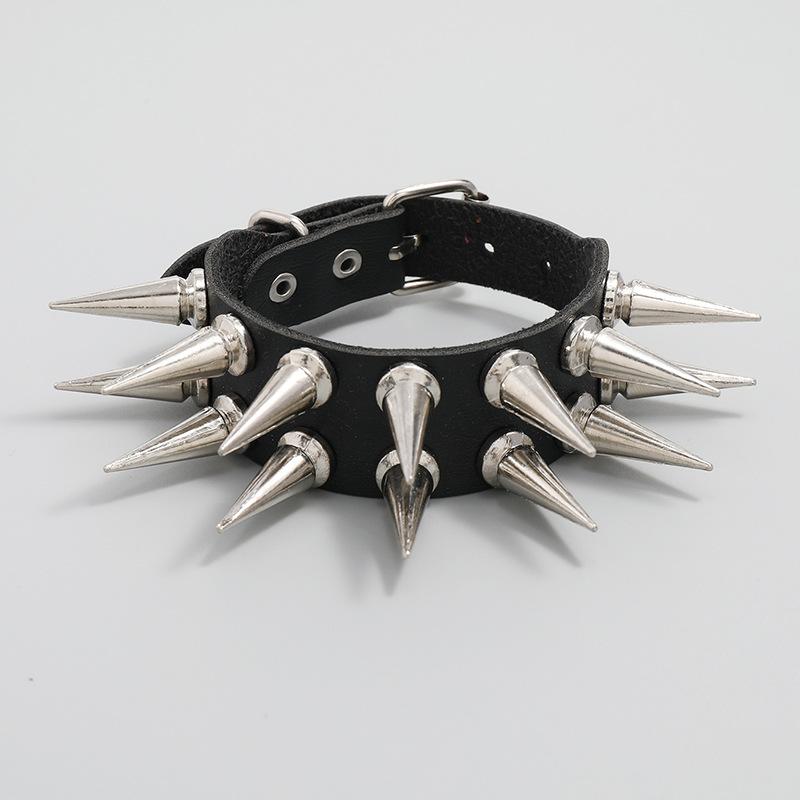 DIEZI Personality Rock Men's 2-row Spiked Bracelet Bangle For Women Vintage Punk Cosplay Black PU Leather Wrap Bracelet Jewelry