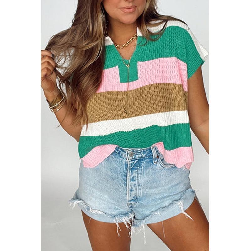 New Summer Color-blocking Casual Short-sleeved Sweater
