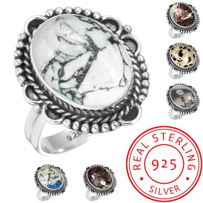 925 Sterlingsilber Ring Damen Edelstein Handgefertigter Schmuck Valentinstagsgeschenk Crazy Lace Achat Dalmatiner Dendrit Opal Eudialyt Howlith K2 Jaspis