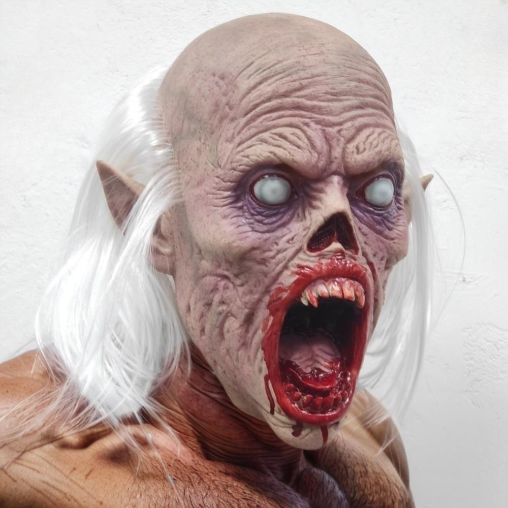 Halloween costume headgear, Journey to the West costume, horror mask, white-haired old man zombie headgear, vampire mask White-haired vampire