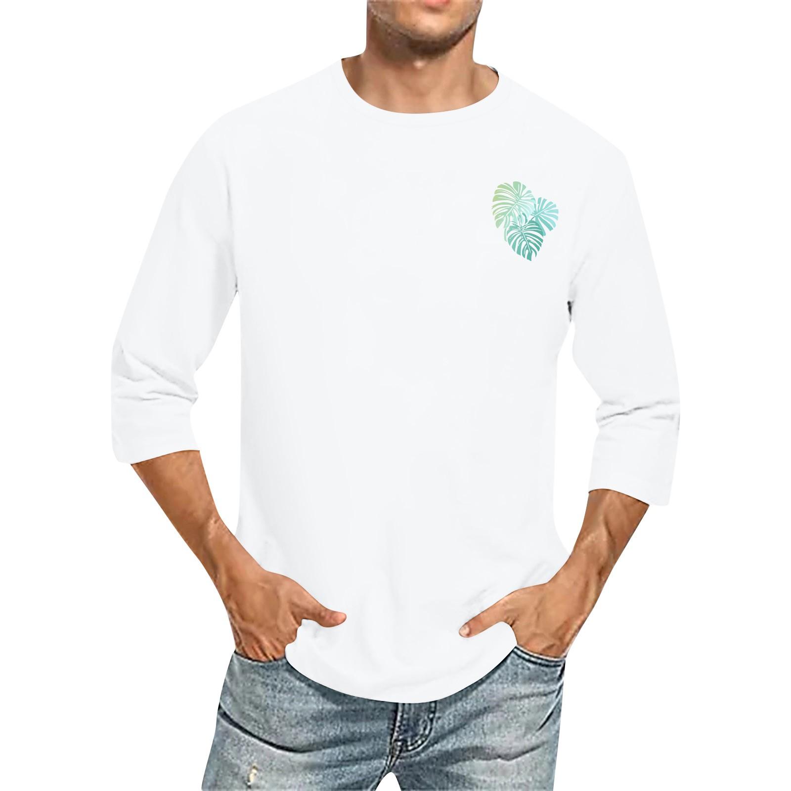 

Мужская повседневная и модная футболка с принтом, с круглым вырезом и рукавом три четверти XL белый