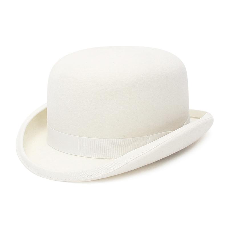 GEMVIE 4 Sizes 100% Wool Black Beige Felt Derby Bowler Hat with Feather Women Men Party Formal Fedora Costume Magician Hat