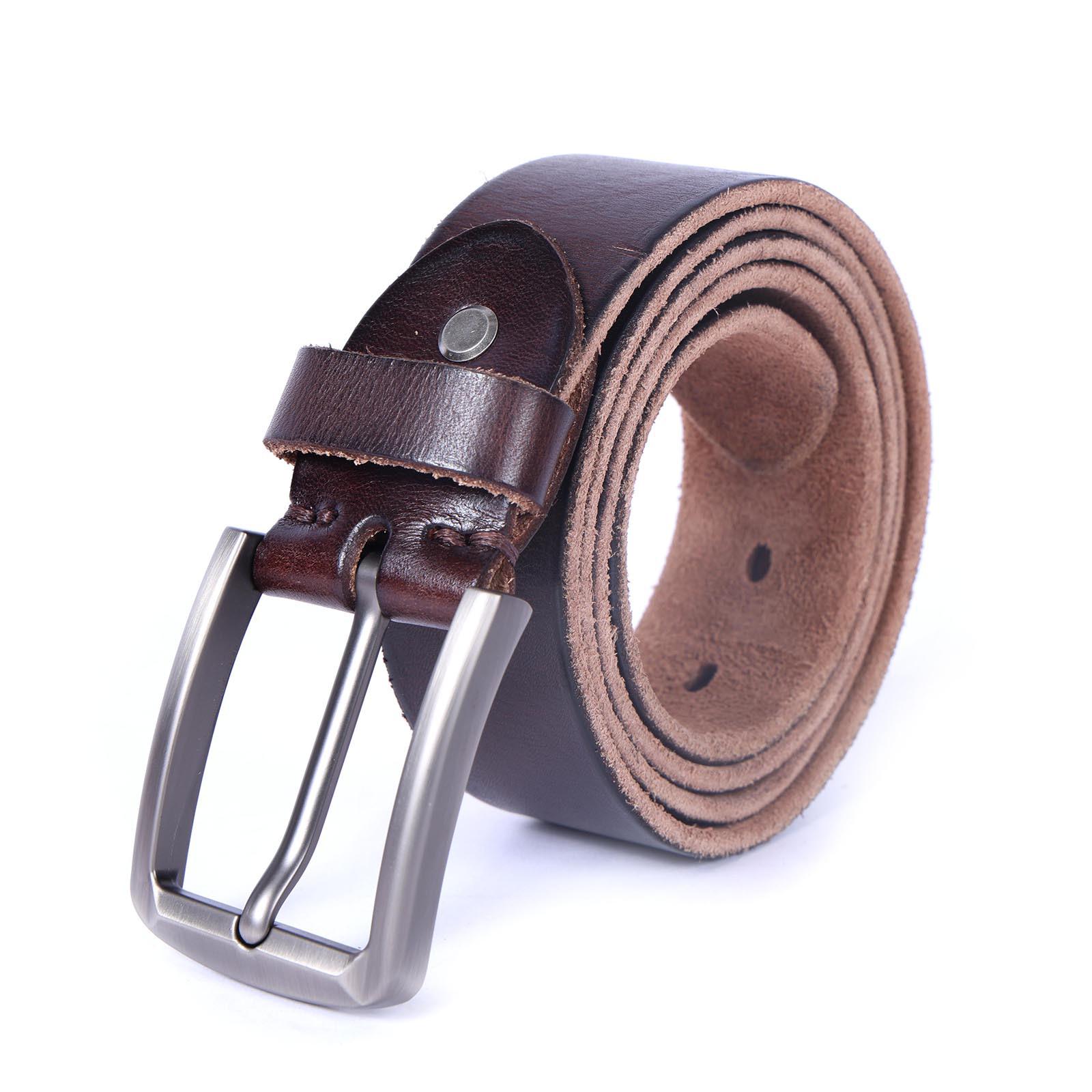 

Мужской ретро ремень из кожи высшего сорта - Пряжка с язычком, Ручная работа, Натуральная коровья кожа, Универсальный, Классический стиль 120 cm темный кофе