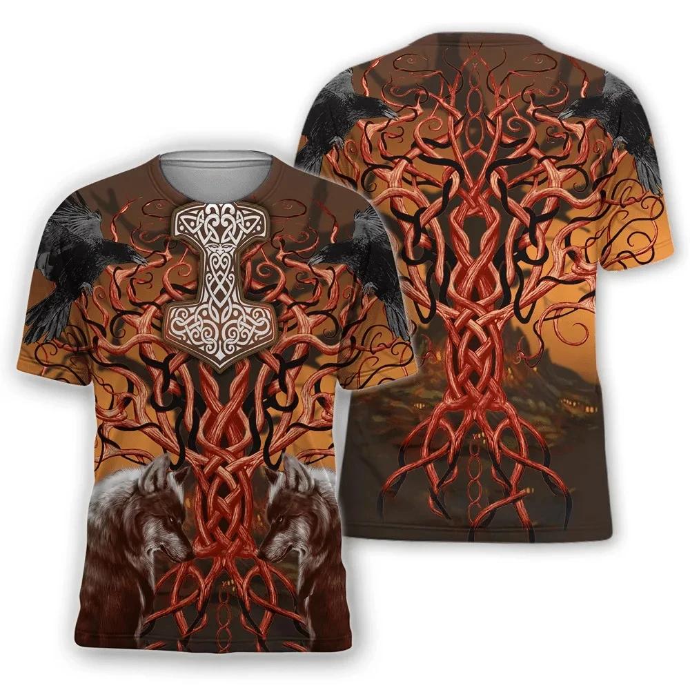 Viking Myth Totem 3D Printed Men's T-shirt Summer Casual Loose Short Sleeve Plus Size Men and Women's Tees Tops Outdoor Streetwear