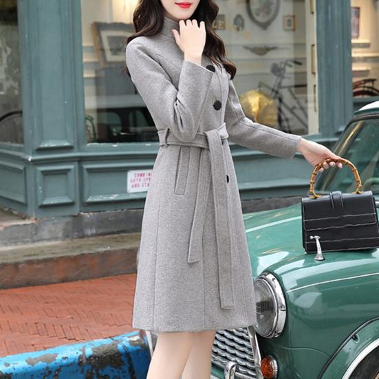 Dámský vlněný kabát Jednobarevné Udržování v teple OL Styl pro dojíždění Středně dlouhý pásek Svrchní oblečení Vlněný kabát do kanceláře
