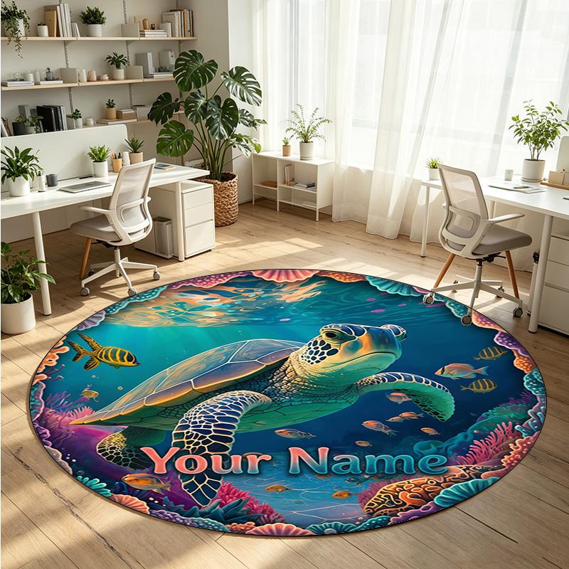 Ocean Sea (86) Theme Round Crystal Velvet Rug Custom Name Text Personalized Floor Mat Home Decor Non Slip Crystal Carpet