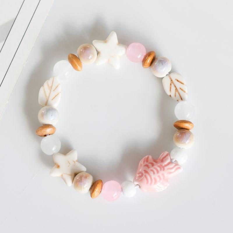 

Браслет из свежей керамики в стиле Мори, милый ветер, дофаминовый парный браслет, фарфор Цзиндэчжэнь, браслет из бусин «роза», студенческий ремешок для ношения Pink goldfish