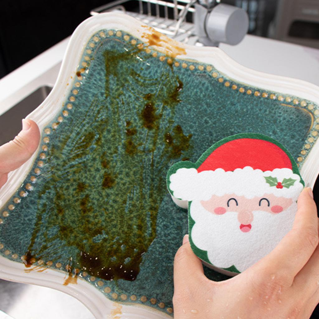 Christmas Sponges Kitchen Dual Sided Scrub Bowl Pot Cleaning Sponge Santa Christmas Tree Gingerbread Man Cleaning Tools