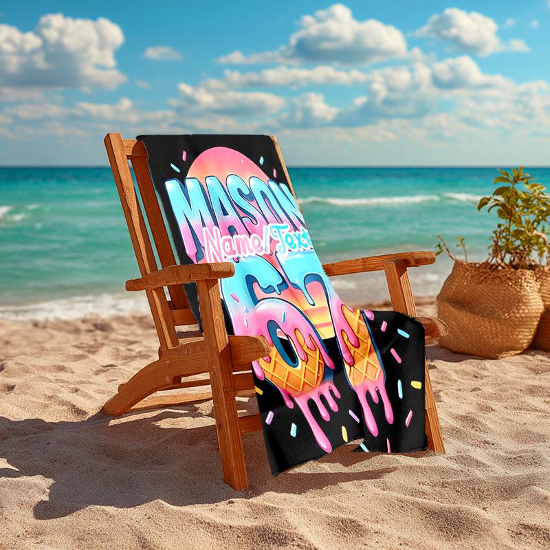 1PC Custom Name "Neon Drip Wafer Art" Beach Towel Highly Absorbent And Sand-Resistant Towel for Swimming, Pool, Yoga, And Travel Lightweight