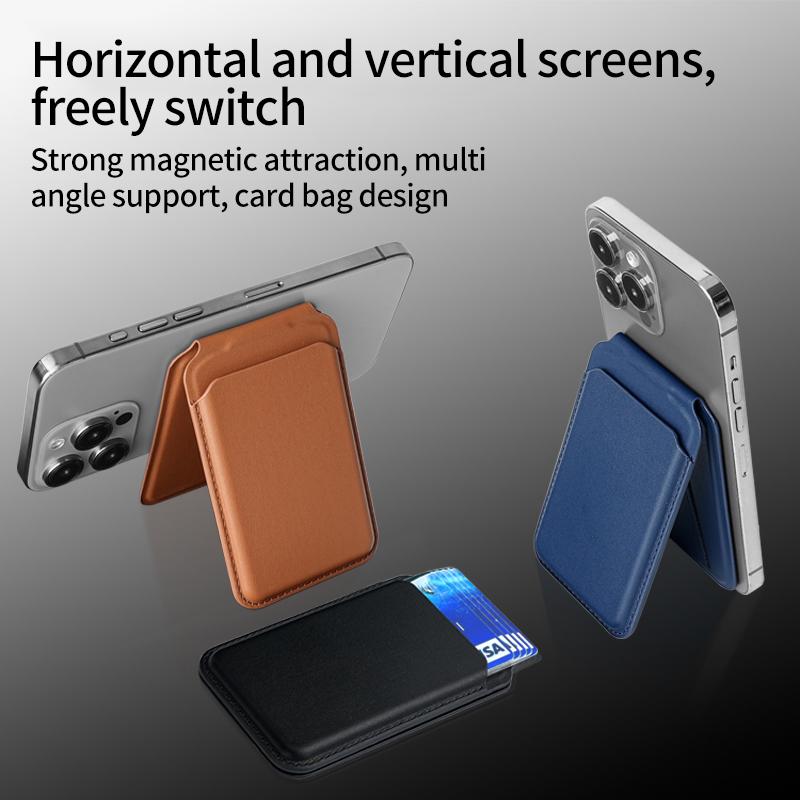 Bi-Fold Phone Card Bag PU Leather Magnetic Card Holder with Foldable Kickstand Function