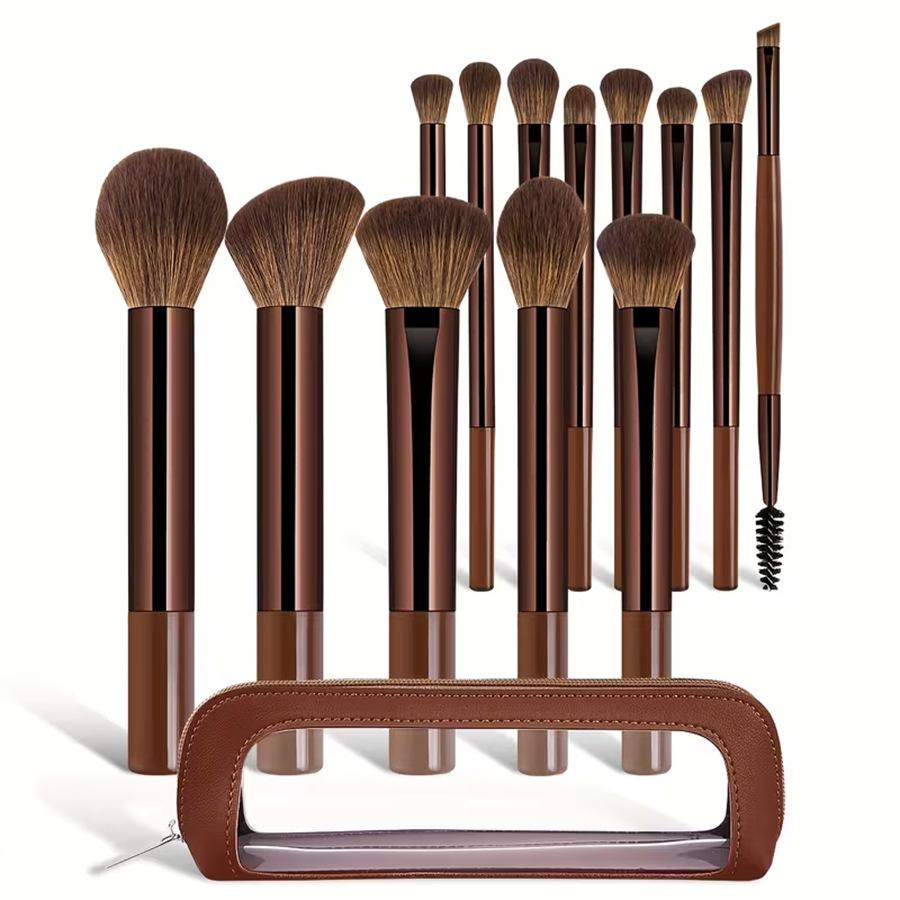 13pcs Makeup Brushes with 1pc Makeup Sponge Puff and Makeup Bag Multi-functional Makeup Tools Foundation Brushes Powder