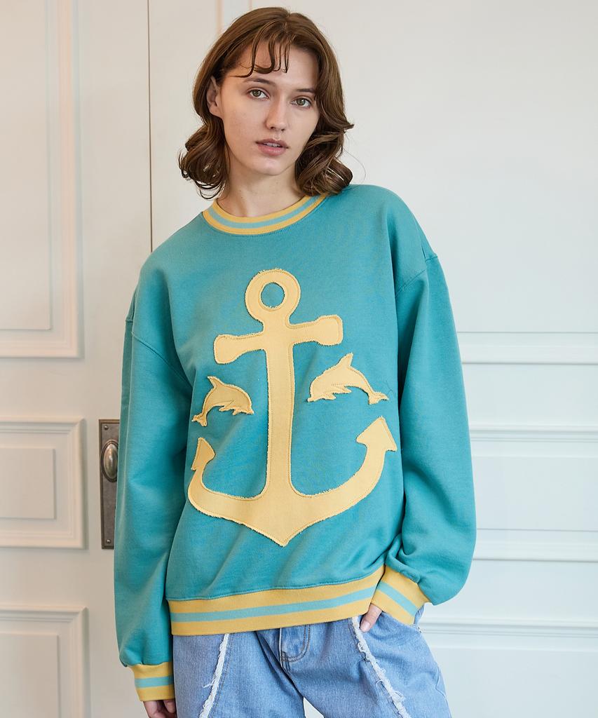 WAIKEI Marine Applique Vintage Sweatshirt Sky Blue